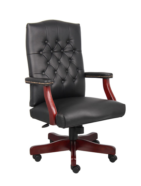 Boss Office Products Classic Executive Caressoft Chair with Mahogany Finish in Black