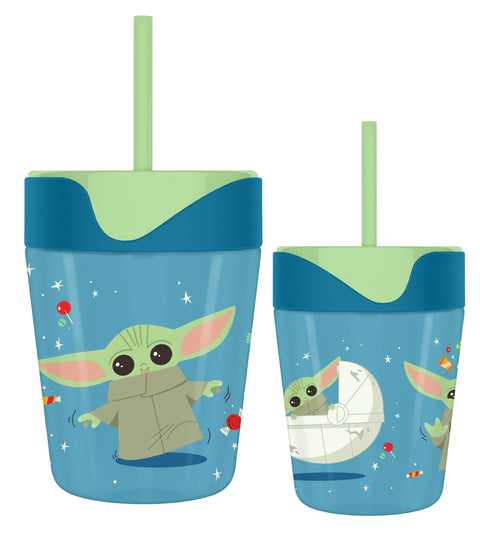 Silver Buffalo Star Wars Mandalorian Sparkle 17.5oz Spill Proof Tumbler w Straw