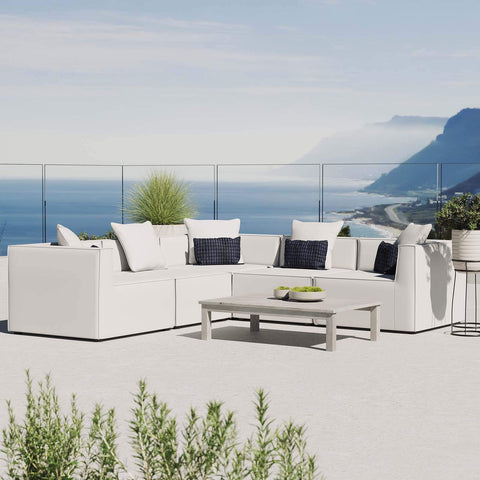Modway EEI-4384-WHI Saybrook Patio Upholstered Sectional Sofa in White, 5-Piece Set