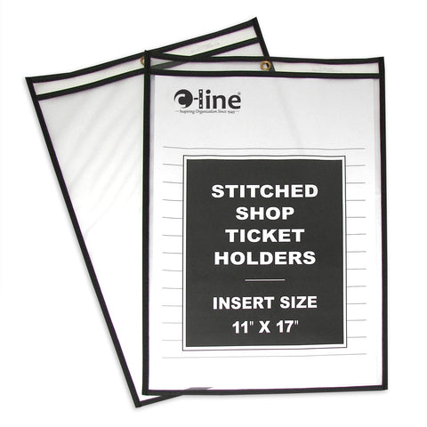 C-Line Stitched Shop Ticket Holders, Both Sides Clear, 11 x 17 Inches, 25 per Box (46117)