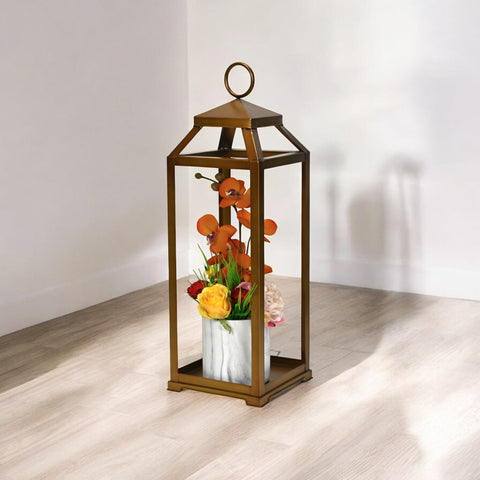 Cheungs Novara Tapered Square Top Metal Lantern - Gold 6068GD