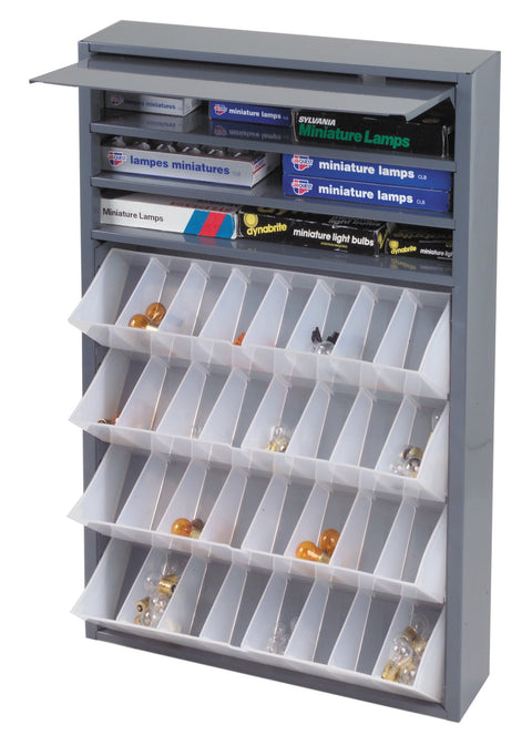 Tilt-Out Tray Dispensing Cabinet 4 Trays 28 Dividers Gray