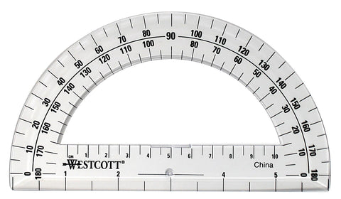 Westcott Plastic 180 Degree Protractor, Ruler Edge for 6-Inch Base, Back-to-School, School Supplies, Classroom Supplies