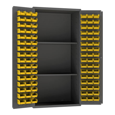 Durham 14 Gauge Welded Steel Storage Cabinet with Steel Pegboard and 96 Bins, 3501-DLP-PB-96-2S-95, 1800 lbs Capacity, 24" Length x 36" Width x 72" Height, 2 Shelves