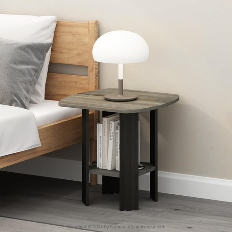 Furinno TIDUR Night Stand, Open Shelf Design Nightstand with Storage Shelf, Round Corner Bedside Table, End Table, Side Table, for Bedroom, Closet, Dorm, French Oak