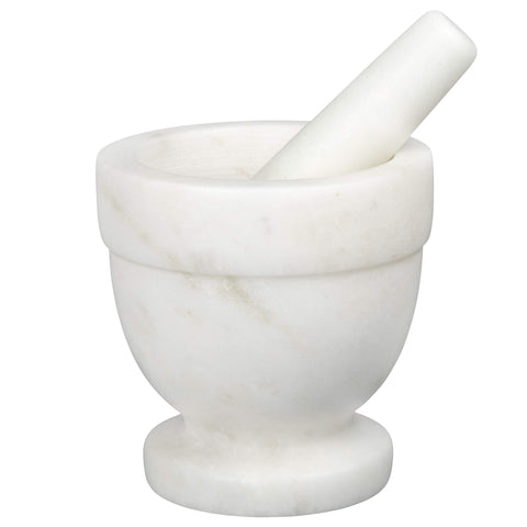 Creative Home Natural Marble Mortar and Pestle Set Spice Grinder Guacamole Molcajete Bowl Kitchen Spices Herbs Pesto Grinder, 4" Diam. x 4" H, Off-White