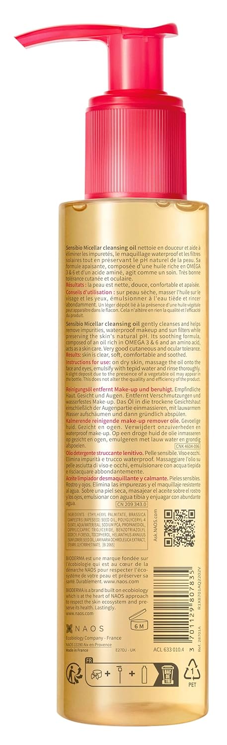 Bioderma Sensibio Micellar Cleansing Oil, 1st Ecobiological Micellar Formula Gentle Face Cleanser That Deeply Cleanses