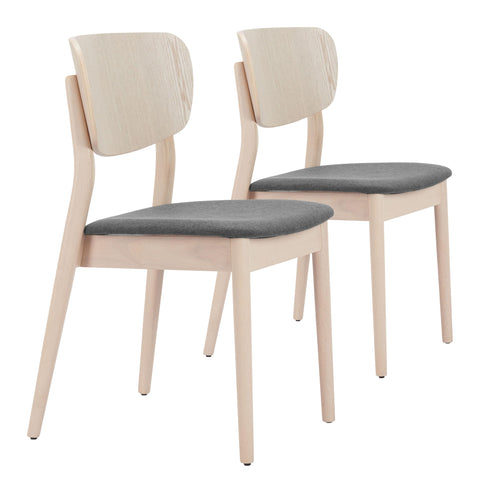 Zuo Kellua Dining Chair (Set of 2) Gray & Natural, Natural Dining Chair, Whitewashed rubberwood Leg, Plywood, Indoor Dining, 18.3" W x 20.9" D x 32.7" H