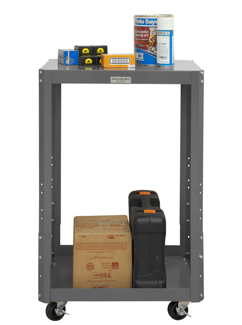 Mobile MT Workbench 24 x 30 2 Adjustable Shelves 16 Gauge Steel 1000 lbs. Capacity 3 x 1-1/4 Polyolefin Casters - (4) Swivel with side brakes Gloss Powder Paint Gray