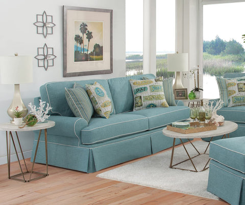 American Furniture Classics Model 8-010-S275A Coastal Aqua Series Sofa with Four Accent Pillows