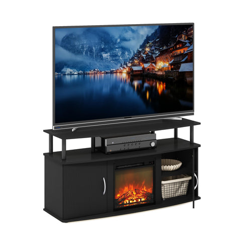 Furinno Jensen Living Room Fireplace Entertainment Center with Doors Storage Cabinet for TV up to 55 Inch Americano/Black