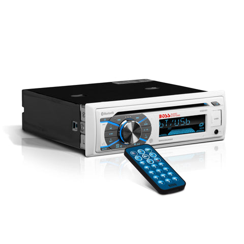 BOSS Audio Systems MR508UABW Marine Boat Stereo - Single Din, Bluetooth Audio and Calling Head Unit, AM/FM Radio Receiver, CD Player, Weatherproof, USB