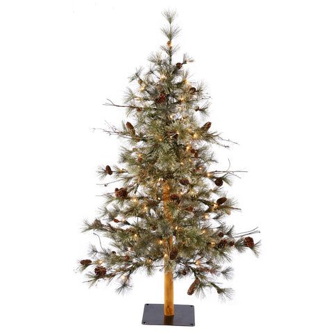 Vickerman 7' Dakota Alpine Artificial Christmas Tree, Warm White Dura-lit LED Lights - Faux Alpine Christmas Tree - Seasonal Indoor Home Decor - Real Wood Trunk