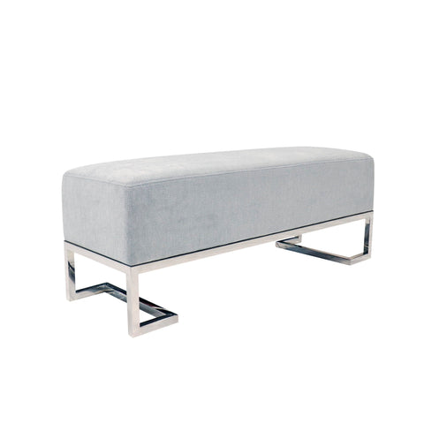 Pasargad Home Luxe Collection Upholstered with Stailess Steel Legs Bench, W48, Blue