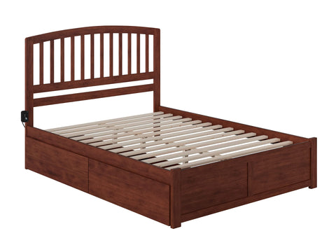 Richmond Queen Platform Bed with Flat Panel Foot Board and 2 Urban Bed Drawers in Walnut