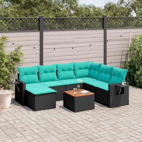 vidaXL 8 Piece Garden Sofa Set with Cushions Black Poly Rattan