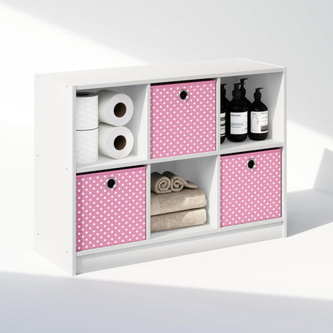 Furinno Cubic Multipurpose Clothing  and Closet Storage Organizer Shelf with Bin Drawers 6-Cube White/Pink