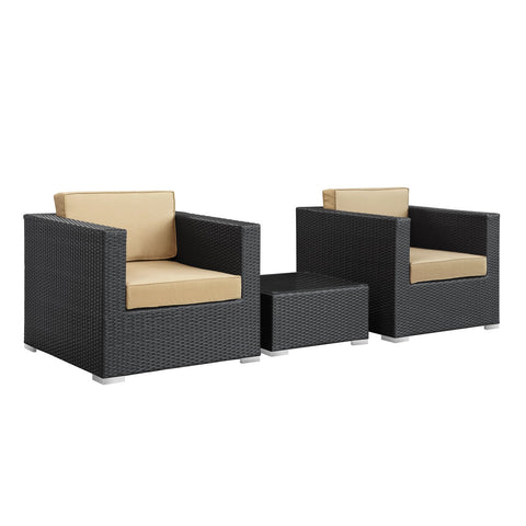 Modway Burrow 3-Piece Espresso Patio Sectional Set with Mocha Cushions