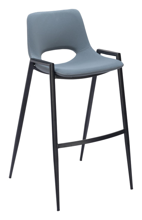 Zuo Desi Barstool (Set of 2) Azure Gray, Gray Barstool, Modern Style, Faux Leather, Plush and Durable Faux Leather Fabric, Plywood, Indoor Bar, 20.7" W x 21.7" D x 39" H