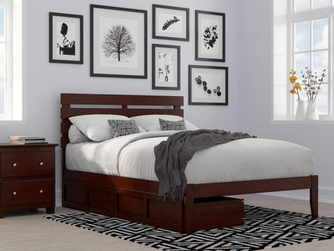 Oxford Full Bed with USB Turbo Charger and 2 Drawers in Walnut