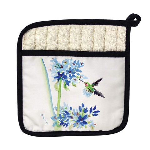 Betsy Drake PT808 Hummingbird & Blue Flowers Pot Holder