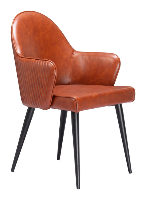 Zuo Silloth Dining Chair Brown, Brown Dining Chair, Plush and Durable Faux Leather Fabric, Steel, Indoor Dining, 21.7" W x 22.2" D x 33.7" H