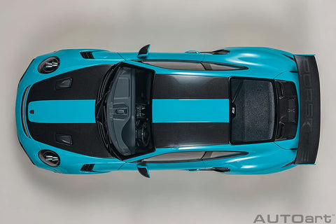 Autoart Porsche 911 (991.2) GT2 RS Weissach Package Miami Blue with Carbon Stripes 1/18 Model Car