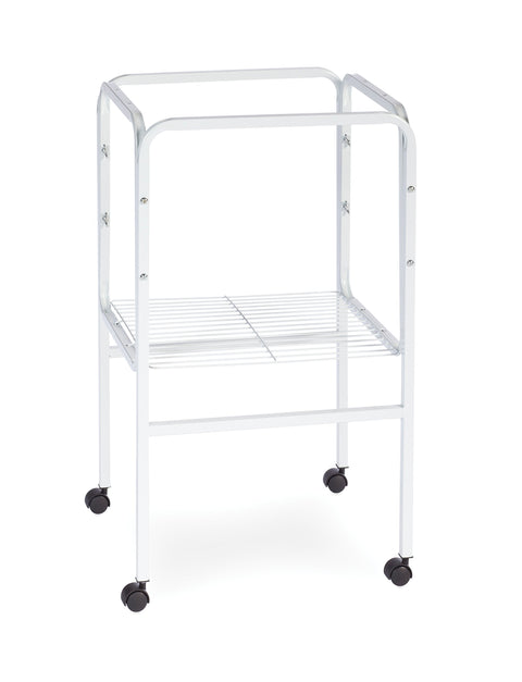 Prevue Pet Products Bird Cage Stand with Shelf - Small to Medium Metal Cage Stand with Rolling Wheels, Bird Stands for Inside, Mid?Height Shelf for Cage Accessories, Toys, and Storage - White
