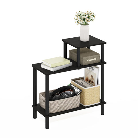 Furinno Turn-N-Tube Side Table, 3-Tier Rectangle Sofa End Table with Open Shelf, Toolless Assembly Night Stand, Bedside Table, for Living Room, Bedroom, Espresso
