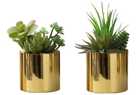 Monarch Specialties I 9553 Artificial Plant, 7" Tall, Succulent, Set of 2, Decorative, Green Plants