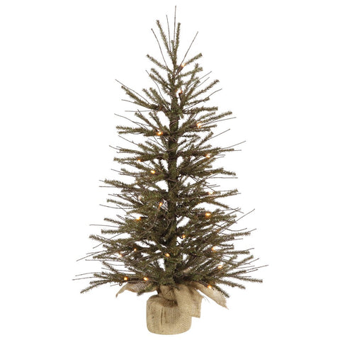Vickerman 24" Vienna Twig Artificial Christmas Tree, Warm White Italian LED Mini Lights, Seasonal Indoor Home Decor with Decorative Burlap Base