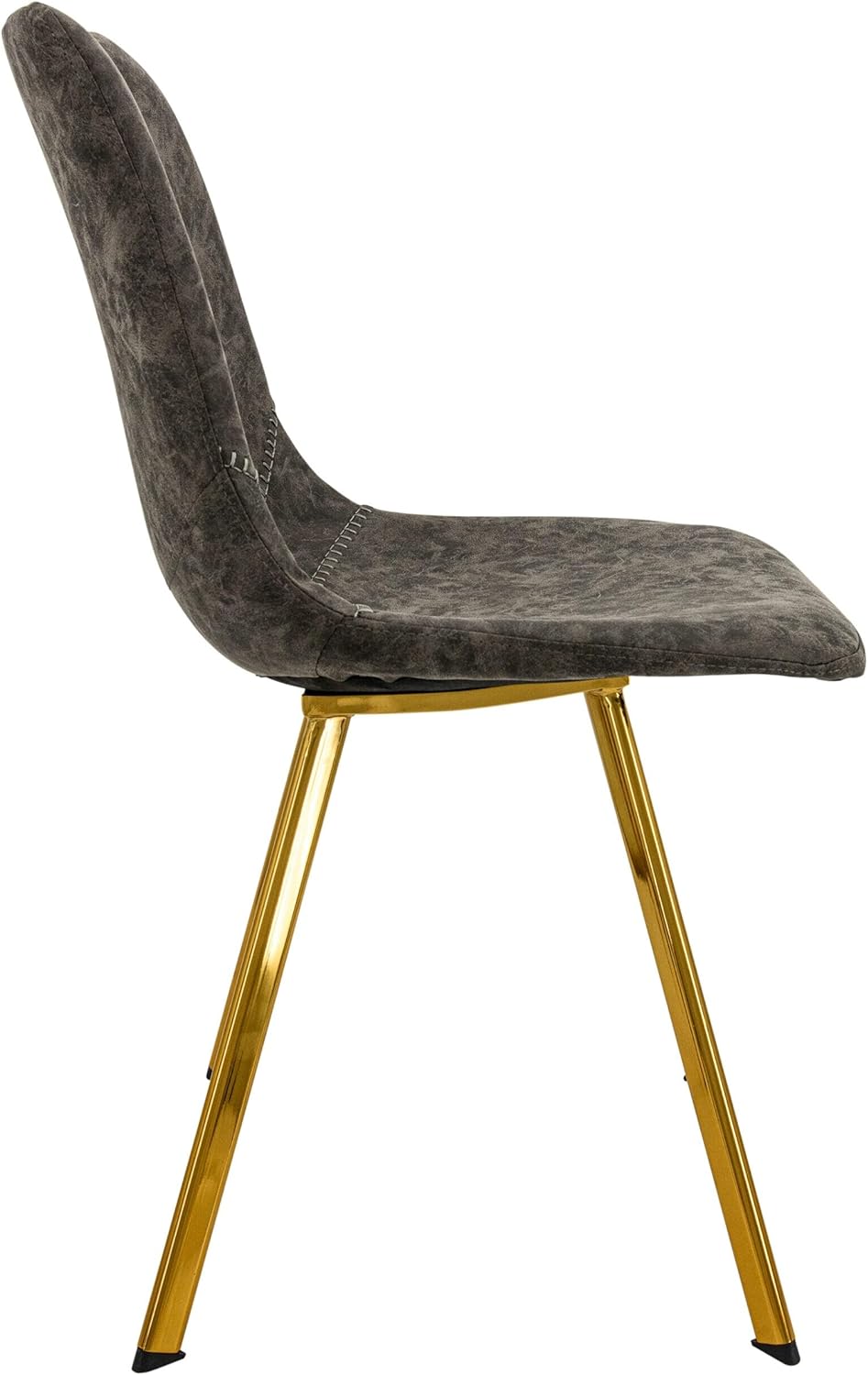 LeisureMod Markley Modern Leather Kitchen and Dining Chair with Gold Legs, Grey