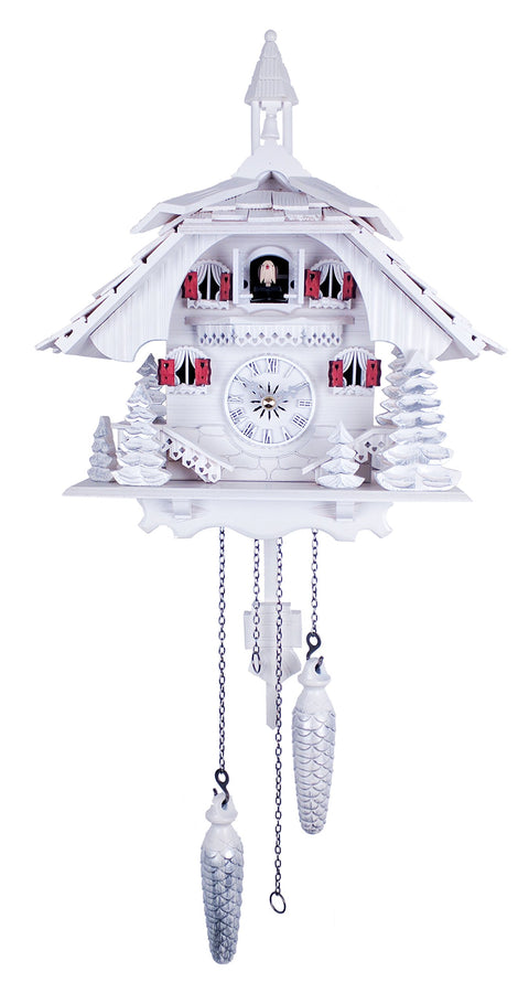 River City Clocks White Cuckoo Clock with Silver Accents