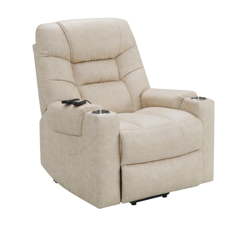 Acme Nairi Faux Leather Power Recliner with Cupholders in Light Gray
