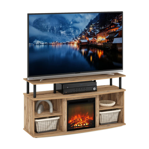Furinno Jensen Fireplace TV Stand, Entertainment Center, TV Console for TV up to 55 Inch with Fireplace and Open Shelving Storage, for Living Room, Bedroom, Flagstaff Oak
