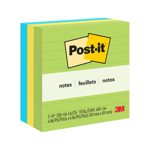 Post-it Notes, 4x4 in, 3 Pads, America's 1 Favorite Sticky Notes, Jaipur Collection, Bold Colors (Green, Yellow, Orange, Purple, Blue), Clean Removal, Recyclable (675-3AUL)