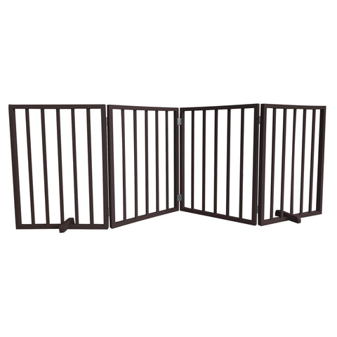 Modern 72 inch Freestanding 4-Panel Folding Wood Pet Gate - Brown
