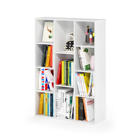 Furinno LUDER Book Shelf, 11-Cube Bookshelf, Reversible Bookcase, 9.4 x 29.1 x 41.7, Easy Assembly, for Living Room, Bedroom, Home Office, White