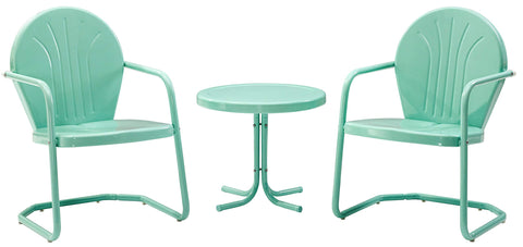 Griffith 3Pc Retro Outdoor Chair Set Aqua Gloss - Side Table & 2 Chairs