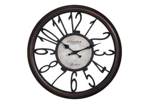 Monarch Specialties I 9084 Clocks, 16" Round, Wall Clock, Antique Brown, Transitional
