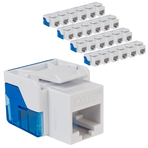ICC CAT5e Keystone Jack with Inline IDC No Pair Split Wiring (Easier Termination) UL Listed PoE++ TAA VoIP Compliant for Wall Plate or Patch Panel, Works with JackEasy Termination Tool, White 25 Pack