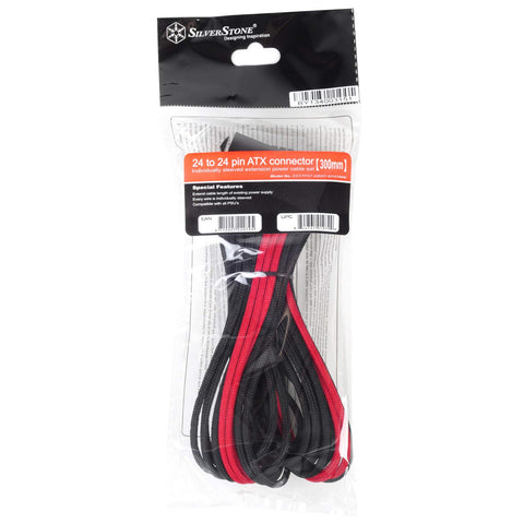 Silverstone Tek Sleeved Extension Power Supply Cable with 1 x Motherboard 24 Pin Connector (PP07-MBBR)