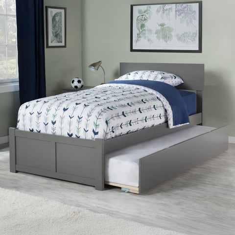 AFI Orlando Twin Size Platform Bed with Footboard & Twin Trundle in Grey