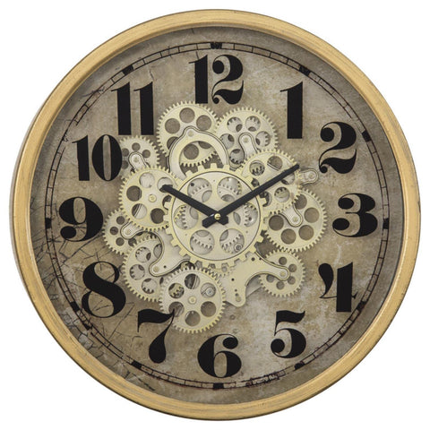 Yosemite Home Decor 18.3" Round Modern Metal Gear Clock in Brown