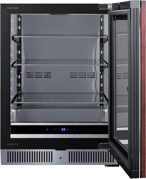Summit 24 Inch Beverage Refrigerator with Glass Door, 3.5 Cu.ft., Shallow Depth Undercounter, Commercially Approved- SDHG2443PNR (RHD, Panel Ready) (Panel not included)