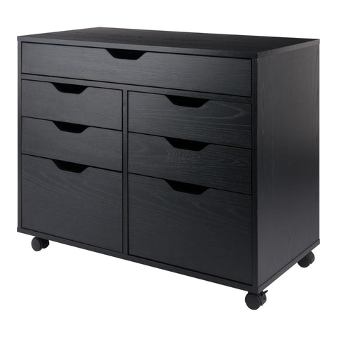 Oakestry Halifax Storage Mobile Cabinet with 2 Doors 4 Drawers and Wide Top Drawer Home Office Rolling Organizer on Wheels Black Finish