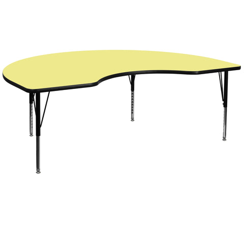 Flash Furniture 48''W x 96''L Kidney Yellow Thermal Laminate Activity Table - Height Adjustable Short Legs