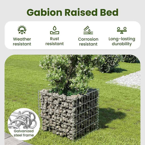 vidaXL Gabion Raised Bed in Durable Galvanized Steel - 19.7"x19.7"x19.7" - Easy Self Assembly - Silver Color, Perfect for Gardens or Patios