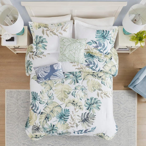 Oakestry All Season Down Alternative Casual Bedding with Decorative Pillows and Matching Shams, Full(80"x90"), Monstera Leaf Green