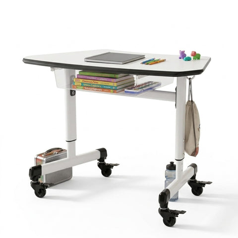 Luxor MBS-Desk Trapezoid Student Desk with Drawer, Height-Adjustable, Include Dual Backpack Hooks and a Removable MBS Bin